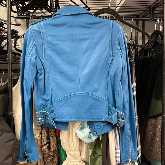 Iro Blue Leather Biker moto motorcycle Jacket Ashville - Picture 3 of 5